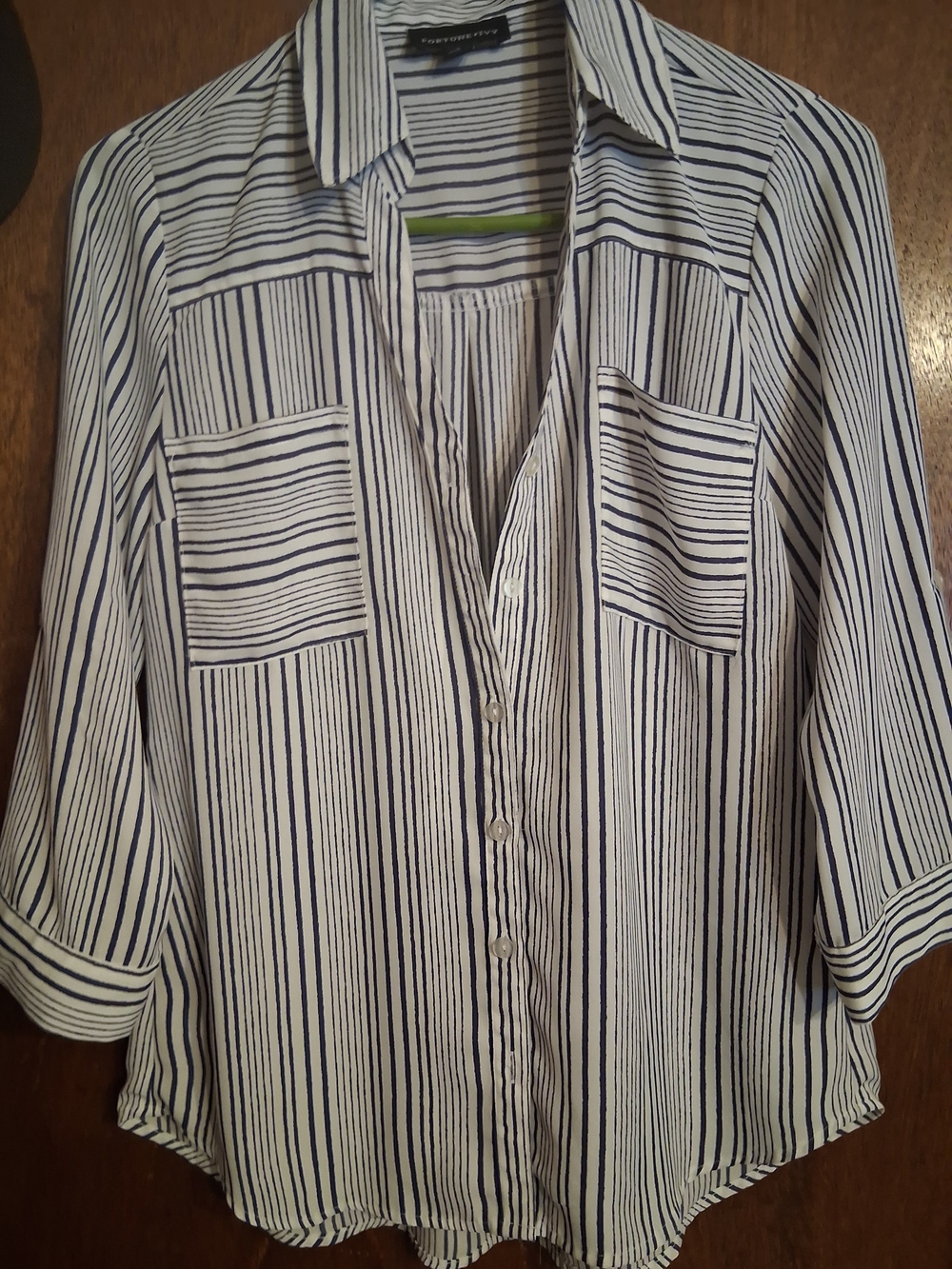 Vertical Stripe Button-Down Shirt in Navy and White